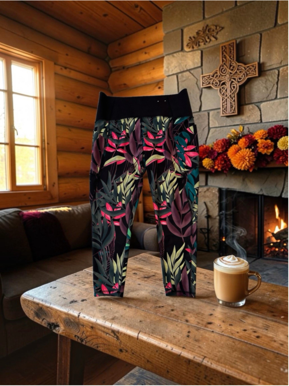 Xersion Anti-Odor 7/8 Ankle Leggings Womens XL High Rise Floral Pockets
